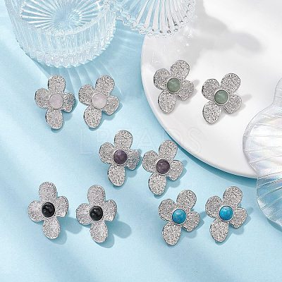 Natural Mixed Gemstone Flower Stud Earrings EJEW-JE05319-02-1