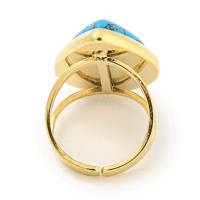 Ion Plating(IP) 304 Stainless Steel Synthetic Turquoise Cuff Rings G-Z056-09G-02-1