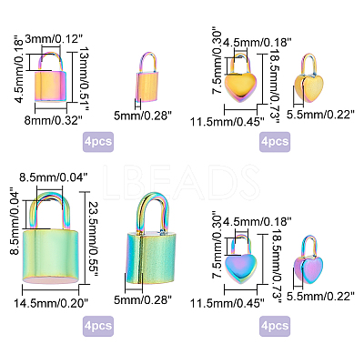 16Pcs 4 Style 201 & 304 Stainless Steel Pendants STAS-AR0001-42-1