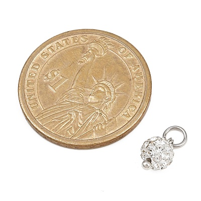 Round Handmade Polymer Clay Rhinestone Charms PALLOY-JF04456-1