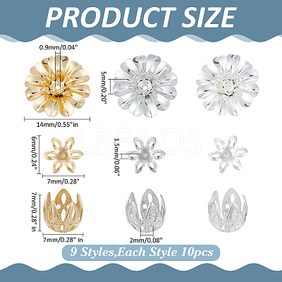 90Pcs 9 Styles Brass Bead Caps Sets KK-ME0001-91-1