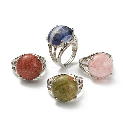 Adjustable Natural & Synthetic Gemstone Finger Rings RJEW-F075-01-1