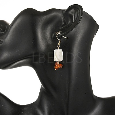 Natural Amber & Natural Trochid Shell/Trochus Shell Beads Rectangle Dangle Earrings EJEW-JE07524-1