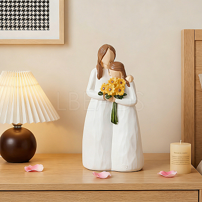 Mother & Daughter Resin Sculpture Display Decorations DJEW-WH0053-82A-1
