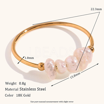 Nuggets Stainless Steel & Natural Freshwater Pearl Beads Finger Rings WG1BE4A-02-1