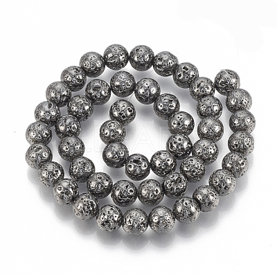 Electroplated Natural Lava Rock Beads Strands G-T061-55D-12mm-1