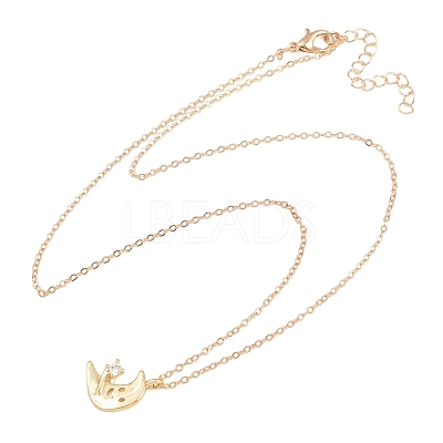 Brass Pave Clear Cubic Zirconia Smiling Face Moon Pendant Necklaces KK-CBA6599-04B-G-1