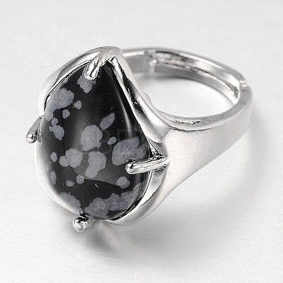 Teardrop Platinum Tone Brass Gemstone Adjustable Wide Band Rings RJEW-L062-02M-1