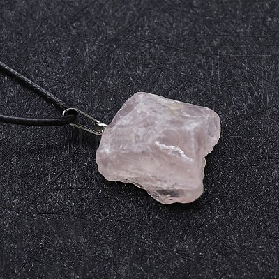 Natural Rose Quartz Raw Rough Nuggets Pendant Necklace FS-WG50F2C-04-1