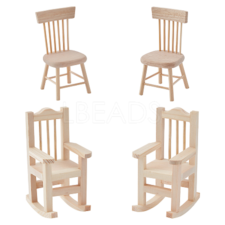 4Pcs 2 Style Natural Pine Wood Home Decorations DJEW-PH0001-09-1