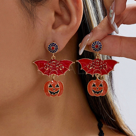 Halloween Alloy Enamel & Rhinestone Stud Dangle Earrings WG184D3-03-1
