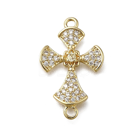 Brass Clear Cubic Zirconia Cross Connector Charms ZIRC-I070-021G-1