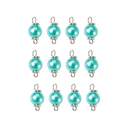 Glass Pearl Round Bead Connector Charms PALLOY-TAC0033-07-1