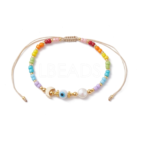 Colorful Glass Seed & Brass Braided Bead Bracelet BJEW-JB10138-04-1