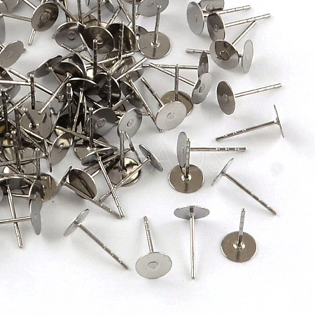 316 Surgical Stainless Steel Flat Round Blank Peg Stud Earring Settings A-STAS-R073-02-1