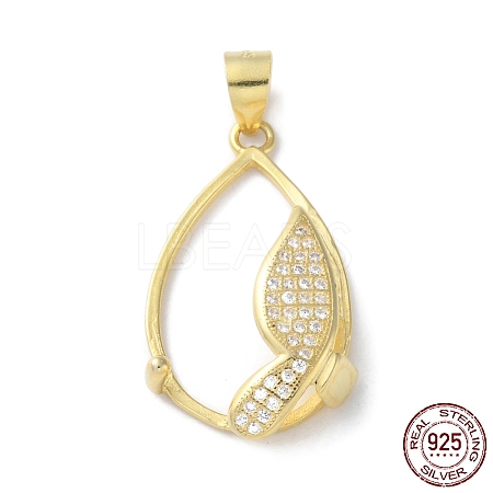 Rack Plating 925 Sterling Silver Micro Pave Clear Cubic Zirconia Pendants Cabochon Settings STER-NH0001-44G-1