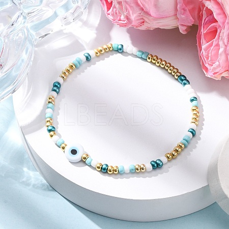 Handmade Evil Eye Lampwork & Glass Seed Beads Stretch Bracelets for Men Women BJEW-JB12361-1