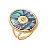 Oval 304 Stainless Steel & Paua Shell & Rhinestone Cuff Rings for Women RJEW-G346-06G-02-4