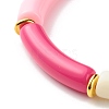 Curved Tube Opaque Acrylic Beads Stretch Bracelet for Teen Girl Women BJEW-JB06940-05-5