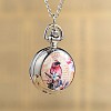 Flat Round Alloy Printed Glass Pocket Watch Pendant Necklaces WACH-H017-01-2