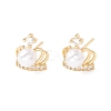 Clear Cubic Zirconia Crown Stud Earrings with Acrylic Pearl EJEW-F282-37G-1