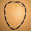 Vintage Frosted 6MM Natural Black Onyx(Dyed & Heated) Round Beaded Necklaces with Alloy Tube for Men KE3601-7