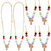 Wood Cross with Acrylic Beaded Pendant Necklaces for Women NJEW-AB00014-1