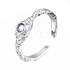 Dark Orchid Cubic Zirconia Open Cuff Ring RJEW-T001-86P-3