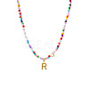 Colorful Beaded Heart Letter Necklace with Pearl Elements Stainless Steel Pendant Jewelry TR2146-18-1
