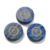 Natural Lapis Lazuli Flat Round with Chakra Sign Figurines Display Decorations DJEW-K025-01D-1