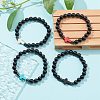 Natural Wood & Synthetic Turquoise & Hematite Corss Beaded Stretch Bracelet BJEW-JB09622-2