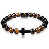 8MM Natural Tiger Eye and Matte Black Obsidian Round Beaded Stretch Bracelets SL9862-16-1