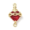 Brass with Glass Dark Red Sacred Heart Connector Charms KK-L253-27G-2