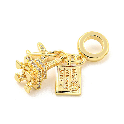 Rack Plating Brass Micro Pave Cubic Zirconia European Dangle Charms KK-P270-02F-G-1