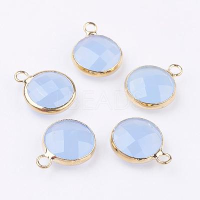 Golden Tone Brass Glass Flat Round Charms GLAA-M003-A-18G-1