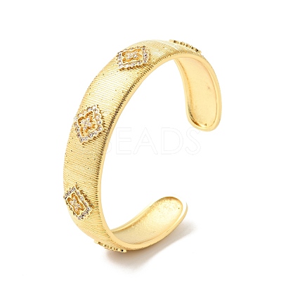 Clear Cubic Zirconia Rhombus Open Cuff Bangle BJEW-G652-03G-1