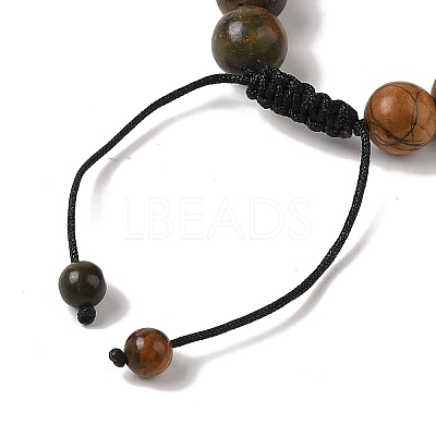 10mm Round Natural Polychrome Jasper/Picasso Stone/Picasso Jasper Braided Bead Bracelets BJEW-C067-01C-19-1