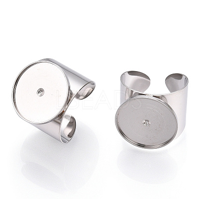Non-Tarnish 304 Stainless Steel Open Cuff Finger Ring Cabochon Settings STAS-T060-03P-1