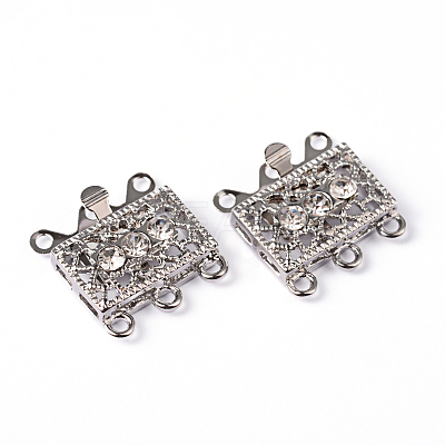 Platinum Plated Brass Rhinestone Clasps X-KK116-1