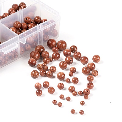 340Pcs 4 Sizes Synthetic Goldstone Beads Strands G-LS0001-11-1