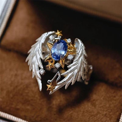 Alloy Rhinestone Wing Cuff Open Rings for Women WG253F1-01-1