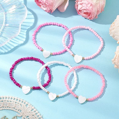 5Pcs 5 Colors Glass Seed Beaded Stretch Bracelet Sets BJEW-MZ00127-1