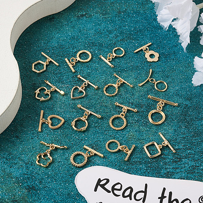 32Pcs 16 Styles Rack Plating Brass Toggle Clasps KK-KS0001-25-1
