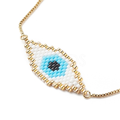 Japanese Seed Braided Rhombus with Evil Eye Link Slider Bracelet BJEW-MZ00001-02-1
