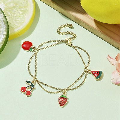 Alloy Enamel Fruit Charm Bracelets BJEW-JB09894-01-1