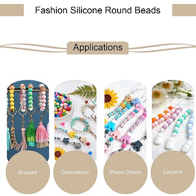 50Pcs Silicone Beads Round Rubber Beads 15MM Loose Spacer Beads for DIY Supplies Jewelry Keychain Making JX474A-1