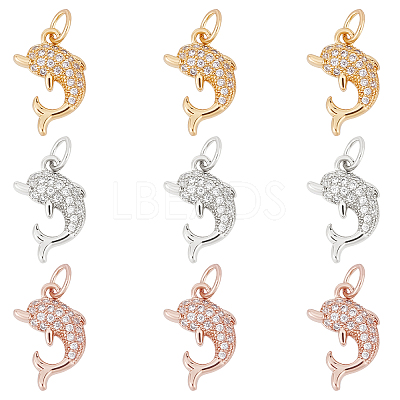 9Pcs 3 Colors Brass Micro Pave Cubic Zirconia Charms ZIRC-BBC0001-34-1