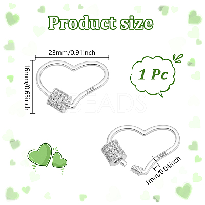 1Pc 925 Sterling Silver Screw Carabiner Lock Charms STER-NB0001-20A-P-1