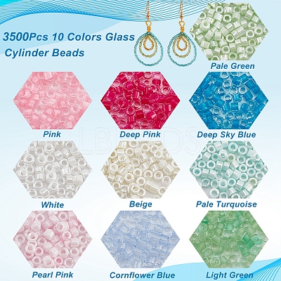 3500Pcs 10 Colors Glass Cylinder Beads SEED-NB0001-78-1