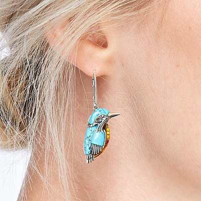 Bird Alloy & Synthetic Turquoise Leverback Earrings FS-WGA2685-01-1